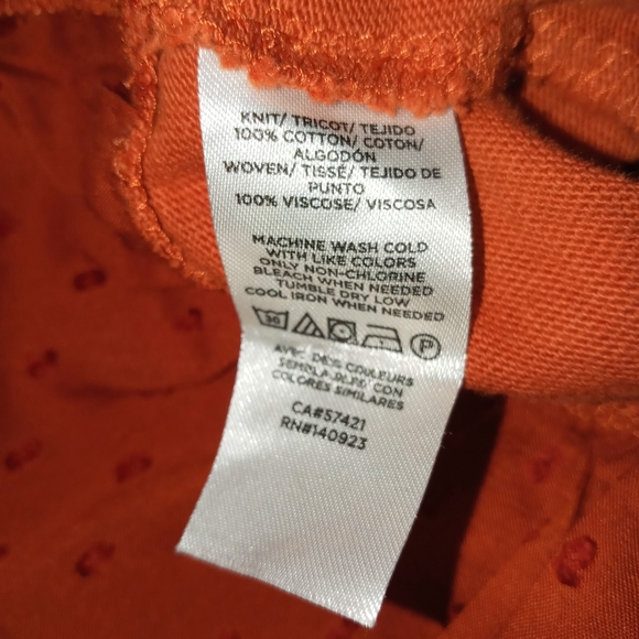 NWT Loft Burnt Orange Ruffle Hem Mixed Media Short Sleeve Top S - Picture 8 of 8